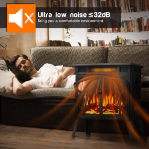 ZAFRO Electric Fireplace Stove, Electric Fireplace Heater with Adjustable Brightness, Indoor Fireplace with Realistic Flame Effects, Space Fireplace with Overheating Protection, 2 Heating Modes, Black