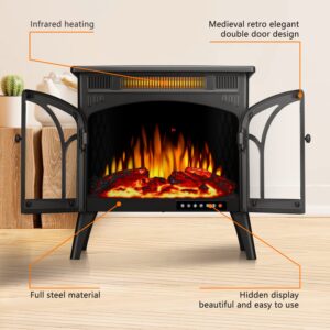 ZAFRO Electric Fireplace Stove, Electric Fireplace Heater with Adjustable Brightness, Indoor Fireplace with Realistic Flame Effects, Space Fireplace with Overheating Protection, 2 Heating Modes, Black