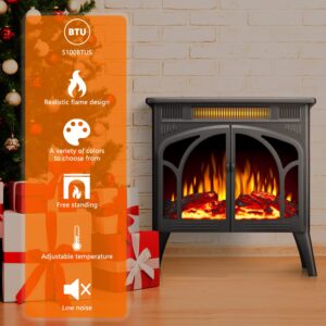 ZAFRO Electric Fireplace Stove, Electric Fireplace Heater with Adjustable Brightness, Indoor Fireplace with Realistic Flame Effects, Space Fireplace with Overheating Protection, 2 Heating Modes, Black