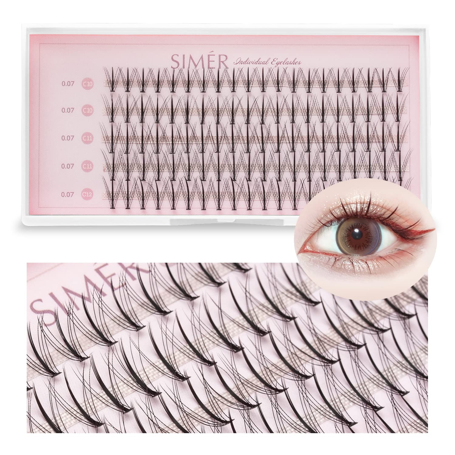 False Eyelashes Individual Lashes 100 Clusters Natural Eyelash Extension Kit DIY 10/11/12mm Mixed Wispy C Curl 0.07mm Thickness Single Cluster Lashes