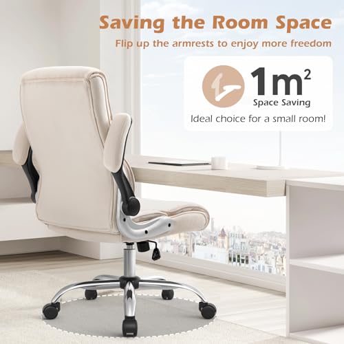 YAMASORO Ergonomic Executive Office Chair with Lumbar Support,Velvet Fabric Home Office Desk Chairs with Wheels, High Back Computer Chairs,Beige