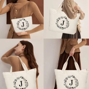 Binggemen Personalized Initial Canvas Tote Bag with Zipper, Present Bag with Inner Pocket & Make Up Bag, Great Gifts for Women, Mom, Teachers, Friends, Bridesmaids