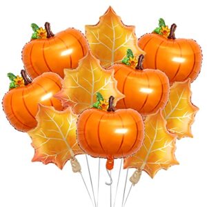 10pcs thanksgiving balloons decorations orange maple leaf foil balloons pumpkin mylar balloons for fall autumn harvest thanksgiving themed birthday baby shower party decorations supplies