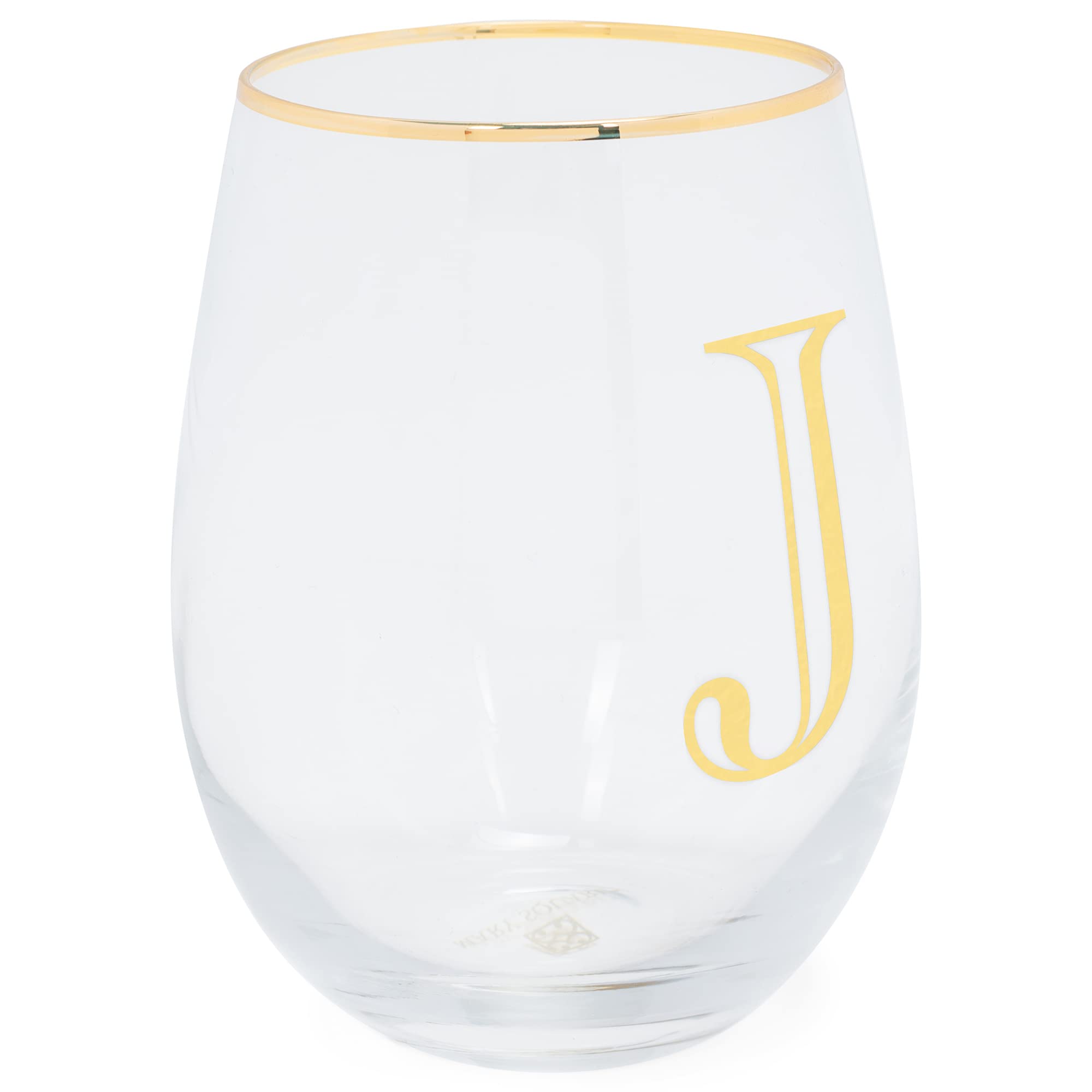 Mary Square Monogrammed J Gold Foil 16 ounce Glass Stemless Wine Glass Set of 2