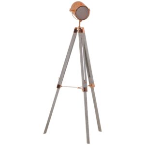 homcom vintage tripod floor lamp, height adjustable nautical spotlight with wood legs, e12 lamp base for living room, bedroom, grey and rose gold