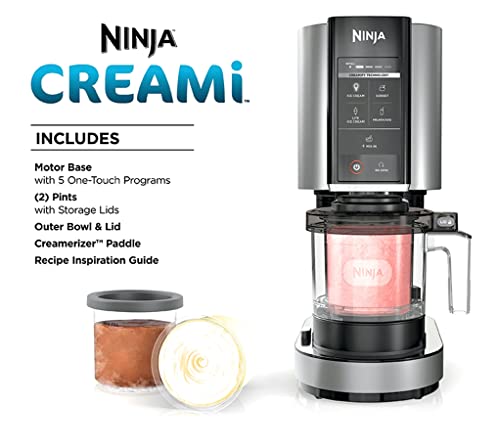 Ninja NC300 CREAMi Ice Cream Maker, for Gelato, Mix-ins, Milkshakes, Sorbet, Smoothie Bowls & More, 5 One-Touch Programs, with (2) Pint Containers & Lids, Compact Size, Perfect for Kids, Silver, 6x12