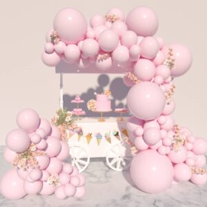 momohoo pastel pink balloons garland - 120pcs 18/12/5 inch light pink balloons different sizes, macaron baby pink balloons arch for girl baby shower, gender reveal pink latex balloons blush ballons