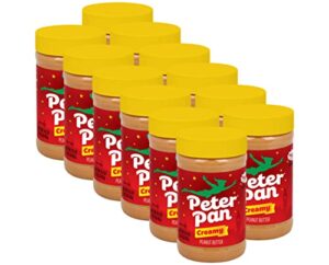 peter pan creamy peanut butter, made with roasted peanuts, great for peanut butter and jelly sandwiches and peanut butter snacks, gluten free peanut butter, 16.3 oz jar (pack of 12)