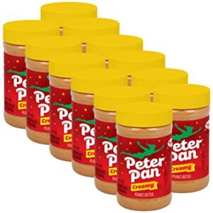 Peter Pan Creamy Peanut Butter, Made with Roasted Peanuts, Great for Peanut Butter and Jelly Sandwiches and Peanut Butter Snacks, Gluten Free Peanut Butter, 16.3 OZ Jar (Pack of 12)