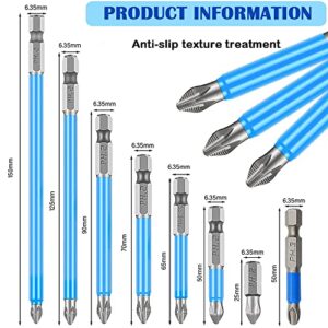 Magnetic Phillips Screwdriver Bit Set 7PCS PH2 Alloy Steel Anti-Slip Long Drill Bits, 12 PCS PH1 PH2 PH3 PZ1 PZ2 PZ3 1/4 Inch Hex Shank Cross Single 2 Inch Length for Impact Driver Power Tool