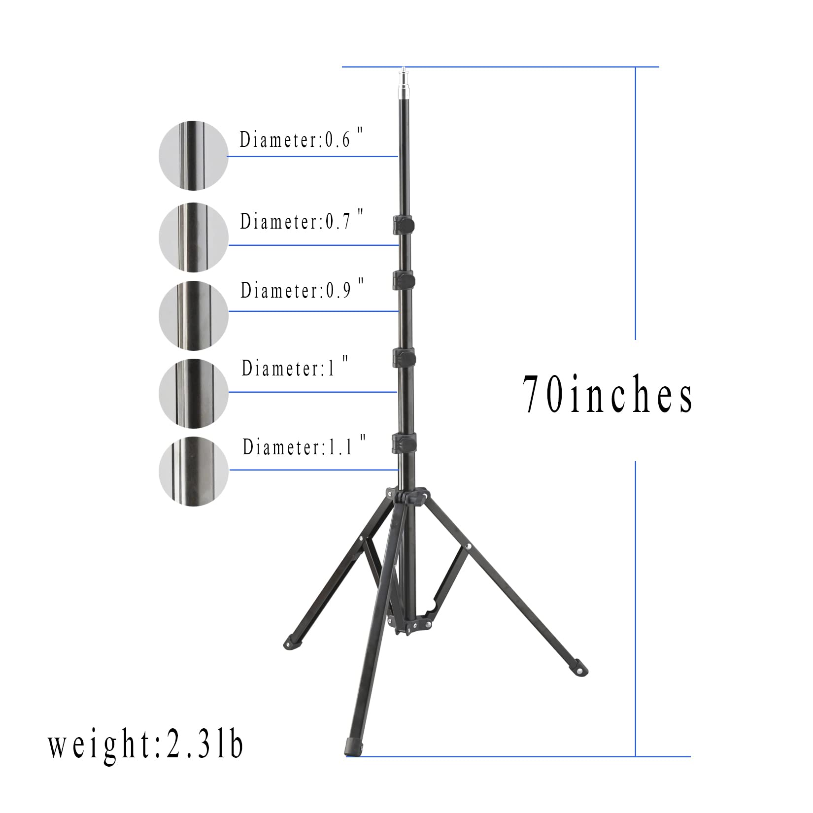 WELLMAKING Light Stand, 72 inches led Light Stand Reverse Folding Light Tripod for Photography, Portable Light Tripod, Reflector Stand Suitable for Streaming, vlog, YouTube