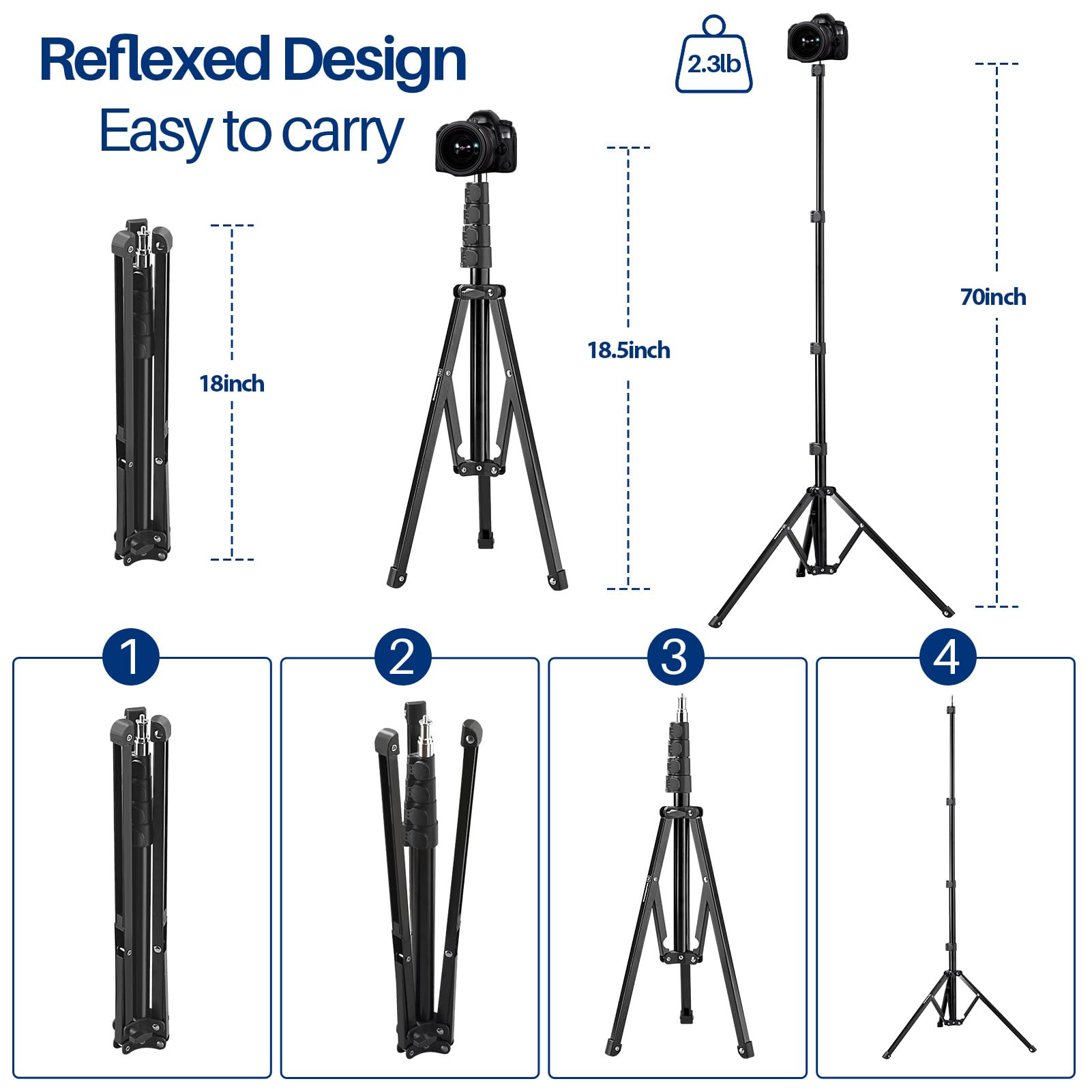 WELLMAKING Light Stand, 72 inches led Light Stand Reverse Folding Light Tripod for Photography, Portable Light Tripod, Reflector Stand Suitable for Streaming, vlog, YouTube