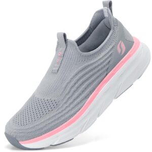 stq slip on tennis shoes for women supportive walking shoes cushioned fashion sneakers arch support jogging shoes for workout grey pink 8 us