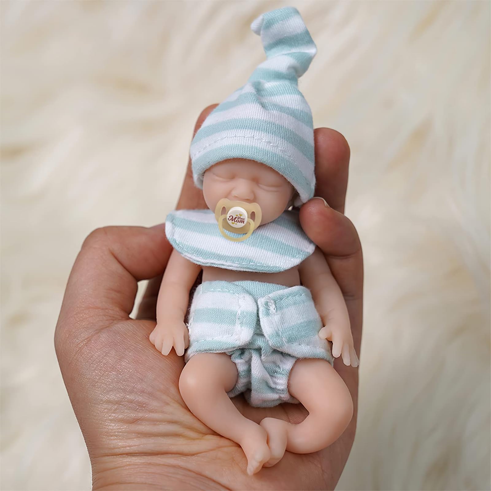 JIZHI Miniature Reborn Baby Dolls Silicone Full Body - 5.5-Inch Soft Body Mini Realistic-Newborn Baby Dolls with Real Life Tiny Baby Doll with Feeding & Bathing Accessories for Kids 12+