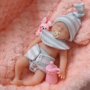 JIZHI Miniature Reborn Baby Dolls Silicone Full Body - 5.5-Inch Soft Body Mini Realistic-Newborn Baby Dolls with Real Life Tiny Baby Doll with Feeding & Bathing Accessories for Kids 12+