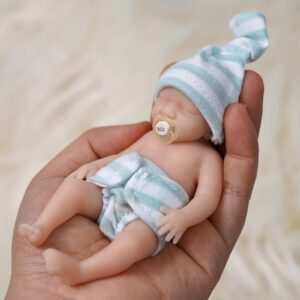 JIZHI Miniature Reborn Baby Dolls Silicone Full Body - 5.5-Inch Soft Body Mini Realistic-Newborn Baby Dolls with Real Life Tiny Baby Doll with Feeding & Bathing Accessories for Kids 12+