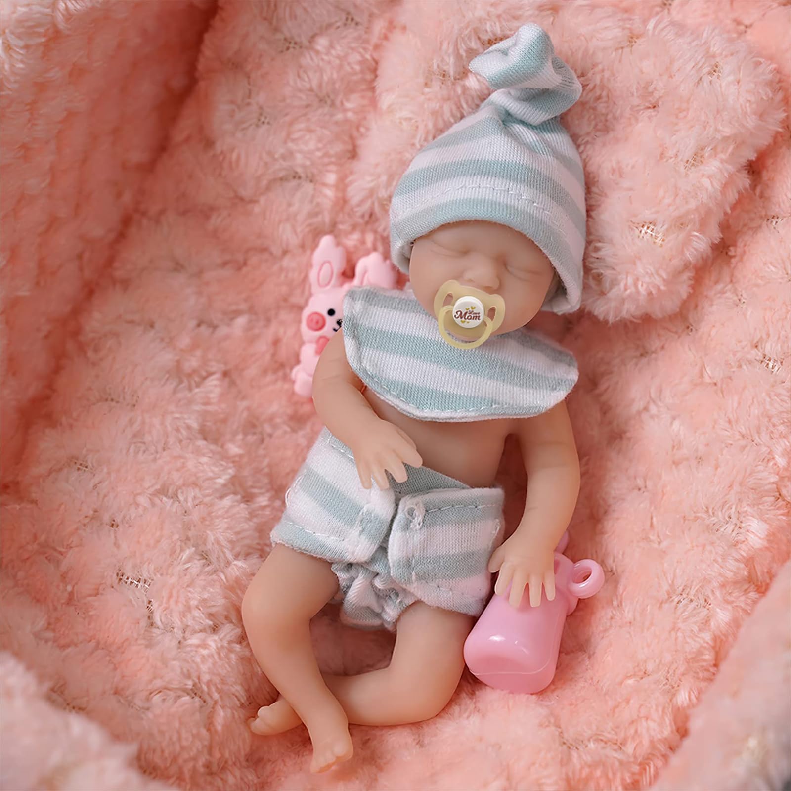 JIZHI Miniature Reborn Baby Dolls Silicone Full Body - 5.5-Inch Soft Body Mini Realistic-Newborn Baby Dolls with Real Life Tiny Baby Doll with Feeding & Bathing Accessories for Kids 12+