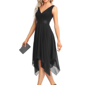 Ever-Pretty Women's Vintage V Neck Irregular Hem Lace A Line Chiffon Cocktail Dresses Emperador US12 Black