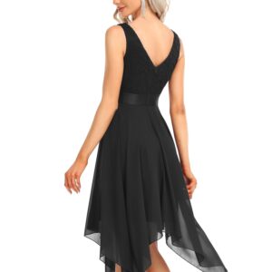 Ever-Pretty Women's Vintage V Neck Irregular Hem Lace A Line Chiffon Cocktail Dresses Emperador US12 Black