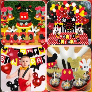 Mouse Birthday Party Supplies for Boys 1st 2nd 3rd Year Birthday Baby Shower Decoration Pack (117 Pcs including Backdrop, Tablecloth, Banner, Cupcake Toppers, Headband, Balloons, etc.)