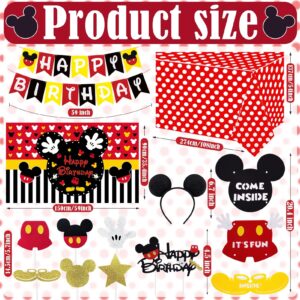 Mouse Birthday Party Supplies for Boys 1st 2nd 3rd Year Birthday Baby Shower Decoration Pack (117 Pcs including Backdrop, Tablecloth, Banner, Cupcake Toppers, Headband, Balloons, etc.)