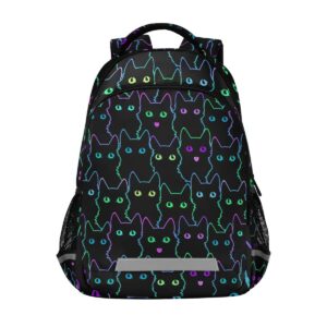 glaphy black cats rainbow backpack for women men kids, laptop bookbag lightweight travel daypack school backpacks with reflective stripes