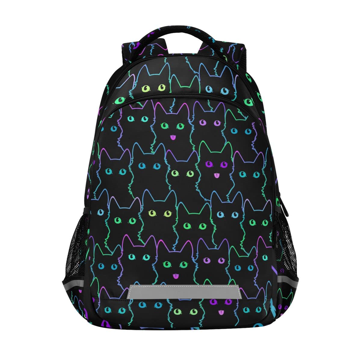 Glaphy Black Cats Rainbow Backpack for Women Men Kids, Laptop Bookbag Lightweight Travel Daypack School Backpacks with Reflective Stripes