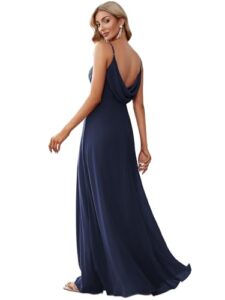 ever-pretty women's v-neck sleeveless front ruched maxi a-line wedding guest dresses navy blue us16