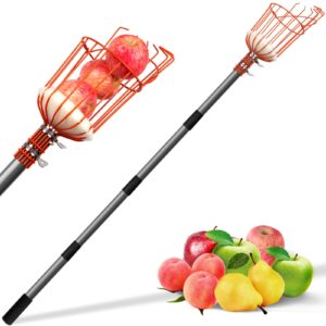 walensee 13ft fruit picker, adjustable fruits picker tool with lightweight stainless steel pole and big basket, fruit catcher equipment tree picker for apples mango pear orange avocados fruit picking