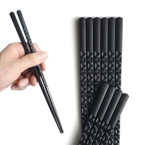 chopsticks, yfwood 5 pairs fiberglass chopsticks - reusable japanese chinese chopsticks dishwasher safe, non-slip,9.6 inch- black
