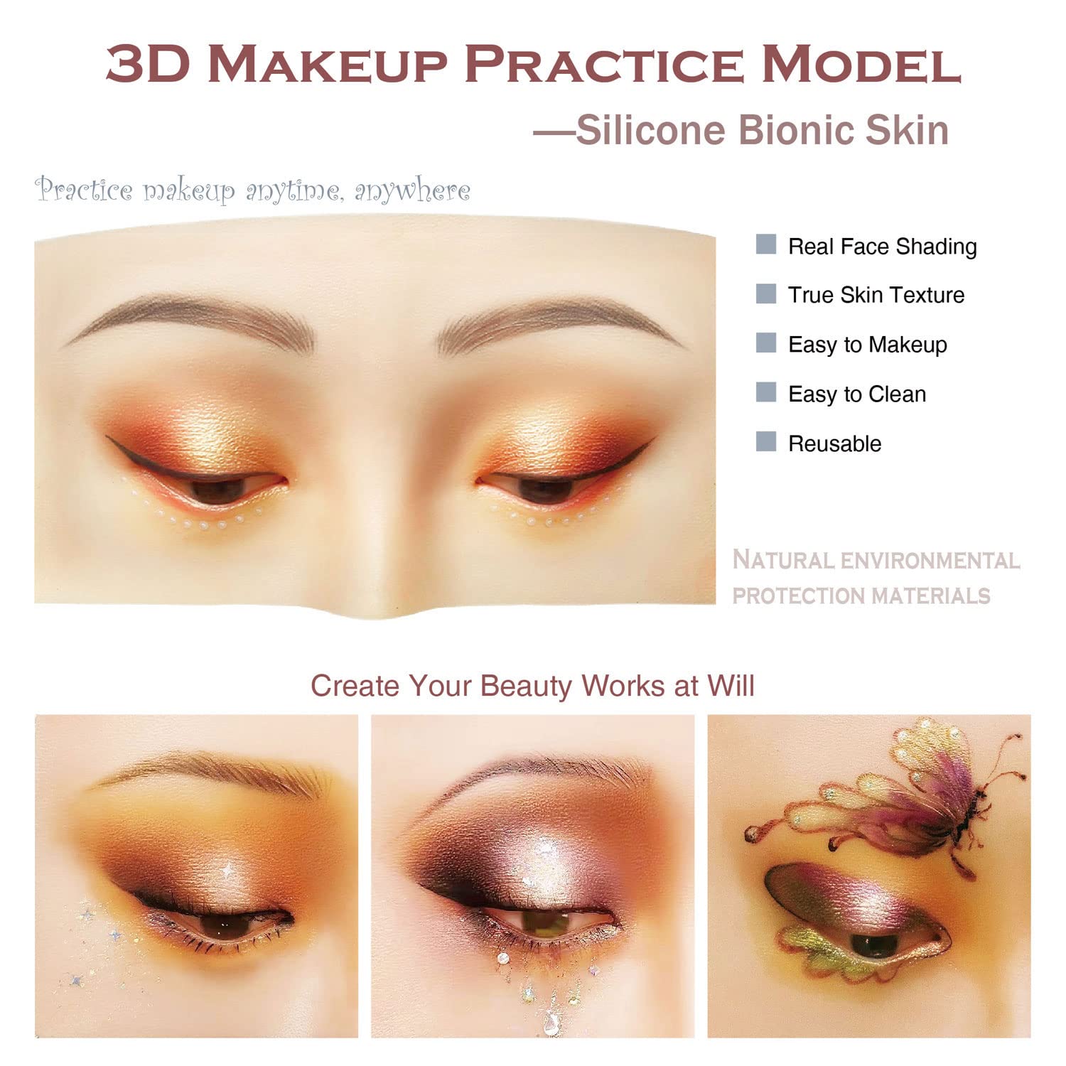 Makeup Practice Face, Bueuo 3 Pcs Makeup Practice Board Makeup Mannequin Face 3D Realistic Pad for Makeup Artist Makeup Beginner Self-taught or Professional Enthusiasts