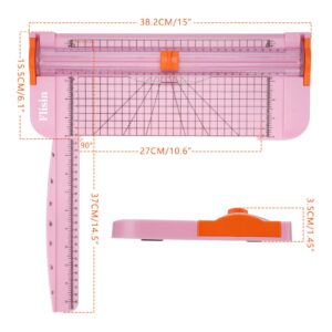 Flisin Paper Cutter,Portable Paper Slicer,12 Inch Paper Trimmer Scrapbooking Tool with Automatic Security Safeguard and Side Ruler for Craft Paper,A4 Paper,Coupon, Label and Cardstock (Pink)