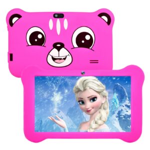 awlstar tablet for kids, android 9.0 kids tablet 2gb +16gb learning tablet with 7 inch ips eye protection screen dual cameras wifi gms certified kids-proof children tablets parent control, pink