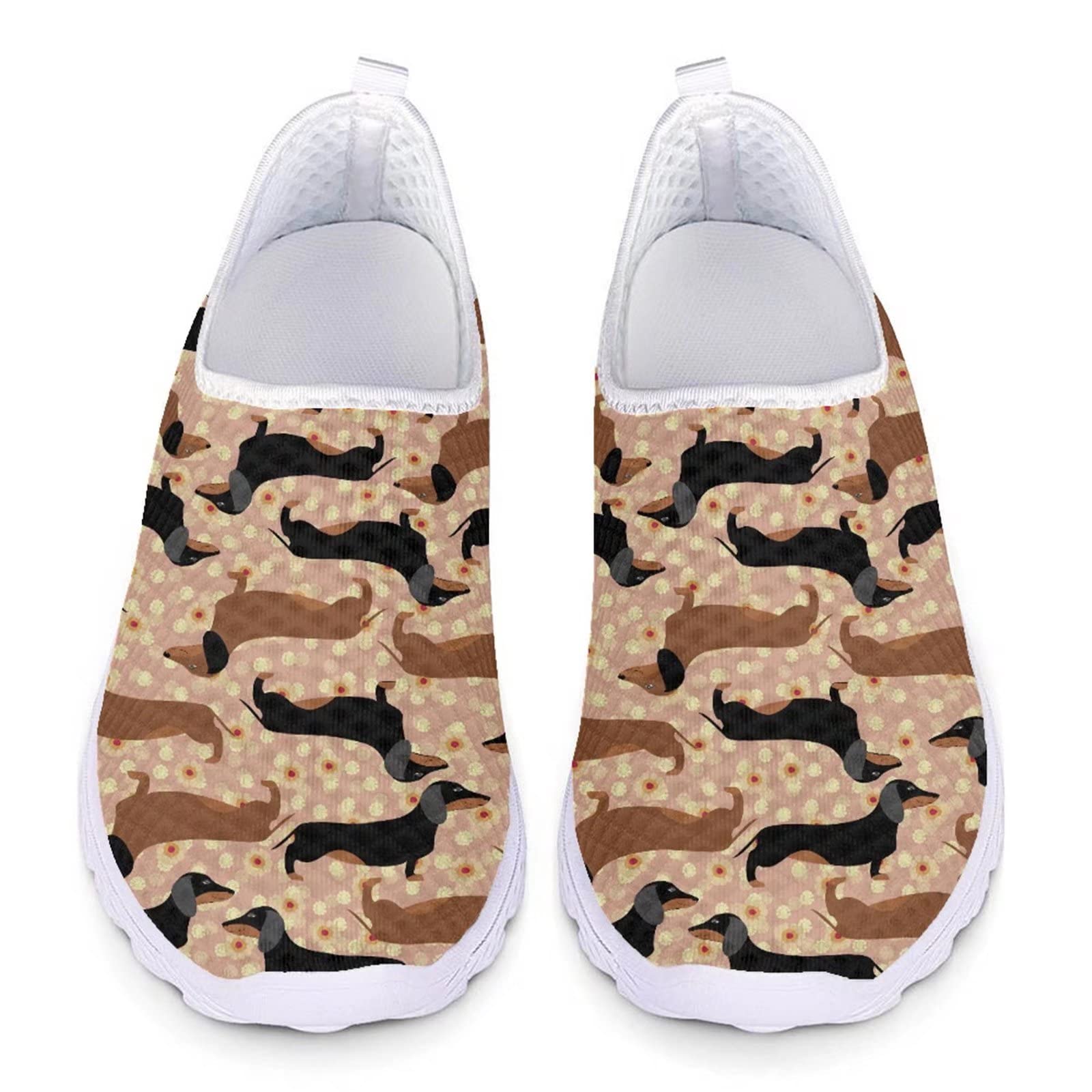 INSTANTARTS Womens Water Shoes Brown Black Dachshund Print Sports Aqua Shoes Breathable Slip-on Cartoon Sausage Dog Shower Swim Pool Beach River Shoes Sneakers