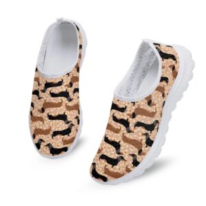 INSTANTARTS Womens Water Shoes Brown Black Dachshund Print Sports Aqua Shoes Breathable Slip-on Cartoon Sausage Dog Shower Swim Pool Beach River Shoes Sneakers