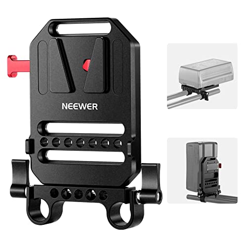 NEEWER V Mount Battery Plate with Dual 15mm Rod Clamps, 1/4" & 3/8" Threads, Metal V Lock Battery Mounting Plate Fits Camera Rig Cage with 15mm Rail Rod Support System, Compatible with SmallRig (ST43)