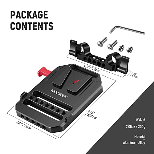 NEEWER V Mount Battery Plate with Dual 15mm Rod Clamps, 1/4" & 3/8" Threads, Metal V Lock Battery Mounting Plate Fits Camera Rig Cage with 15mm Rail Rod Support System, Compatible with SmallRig (ST43)