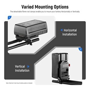 NEEWER V Mount Battery Plate with Dual 15mm Rod Clamps, 1/4" & 3/8" Threads, Metal V Lock Battery Mounting Plate Fits Camera Rig Cage with 15mm Rail Rod Support System, Compatible with SmallRig (ST43)