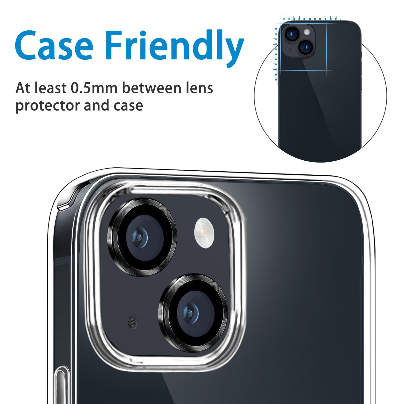 Hsefo Compatible with iPhone 13 Mini / 13 Camera Lens Protector, Anti-Scratch 9H Tempered Glass Metal Camera Screen Protector Shockproof Cover Film Ring -2 Pcs Black