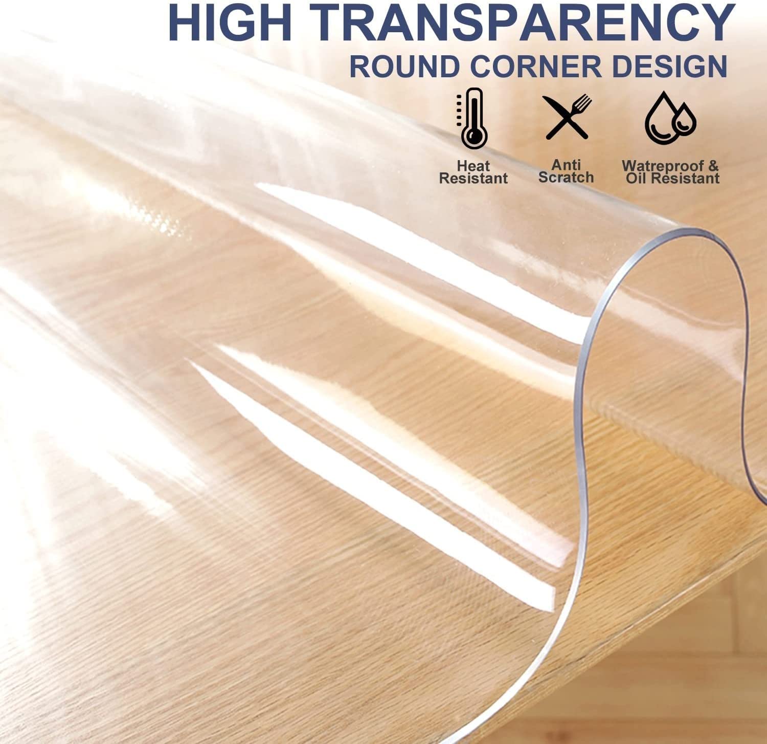 Large Clear Hardwood Floor Protector - Transparent PVC Desk/Chair Mat, 1.5mm Thick Waterproof Rectangle PVC Vinyl Plastic Rug, Easy to Clean, 32 40 48 56 64 72 80 88 96 104 112 120 128 136 144 152 in