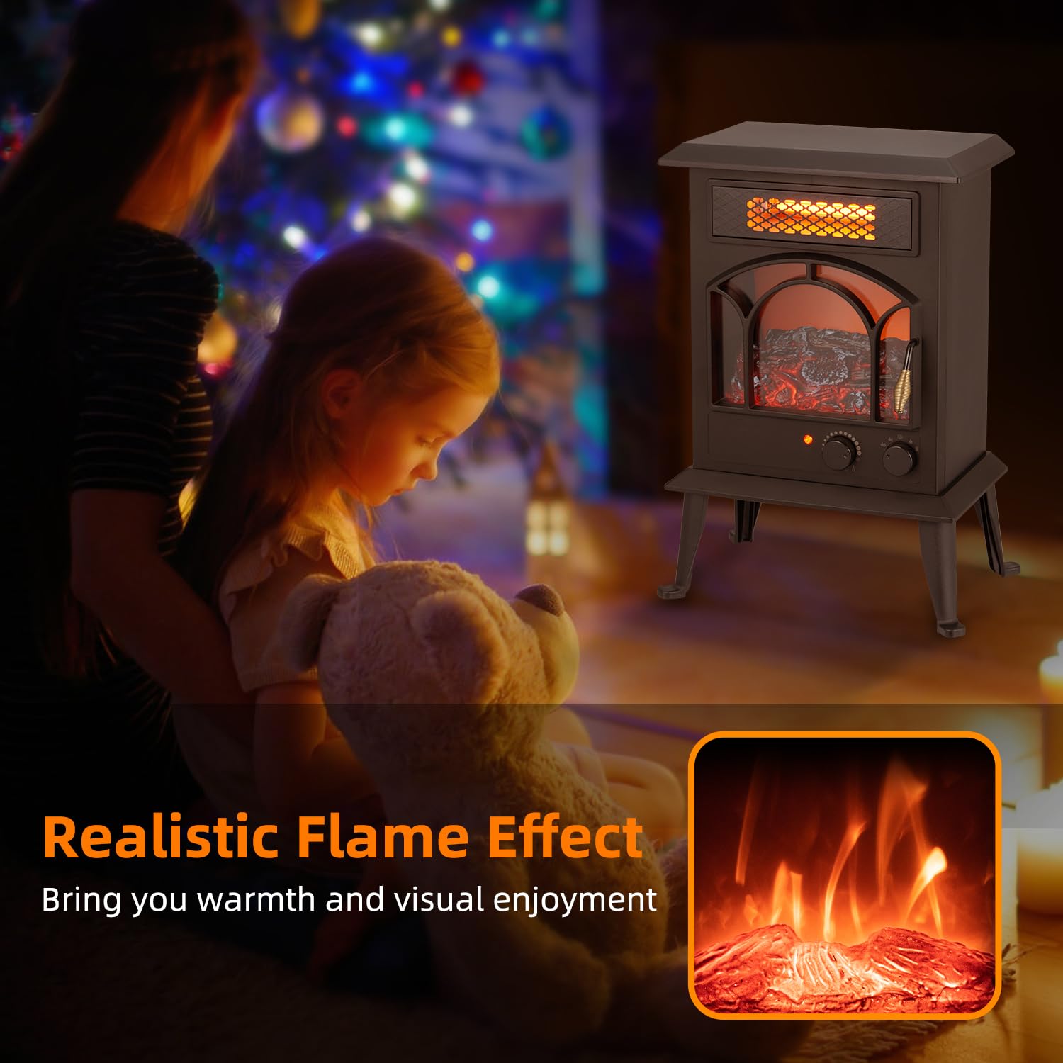 WEWARM Electric Fireplace Heater, 22.4" Freestanding Infrared Fireplace Heater for Indoor Use with Realistic Flame Effect, Overheating Safety Protection Stove Space Heater 1500W
