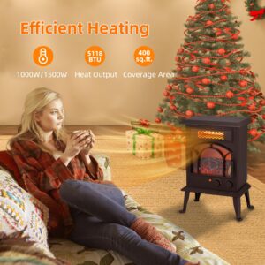 WEWARM Electric Fireplace Heater, 22.4" Freestanding Infrared Fireplace Heater for Indoor Use with Realistic Flame Effect, Overheating Safety Protection Stove Space Heater 1500W