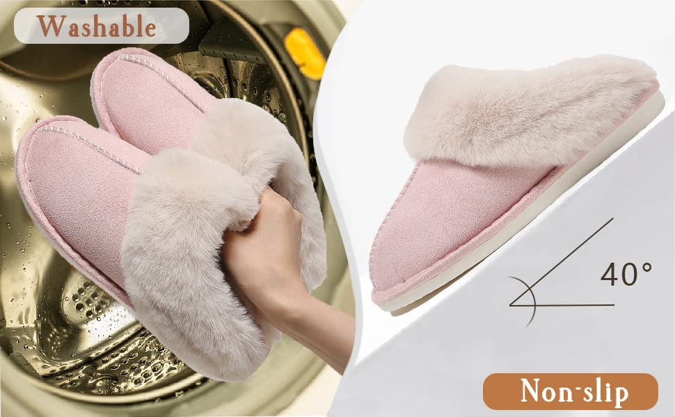 PLMOKN Women's fuzzy slippers men indoor and outdoor anti-skid rubber sole memory foam fluffy cute house bedroom pillow slides, A-pink/36-37