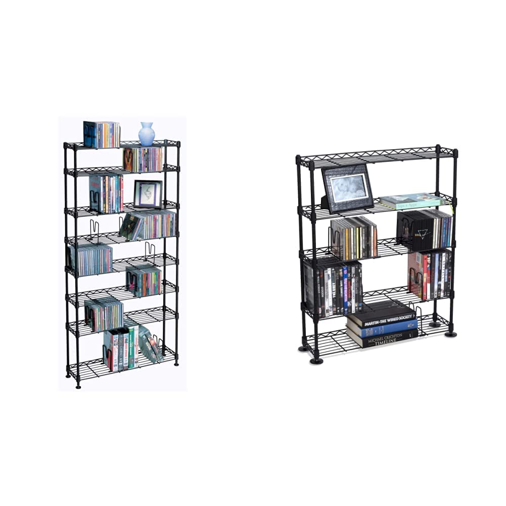 Atlantic Maxsteel 8-Tier Heavy Gauge Steel Wire Storage Shelving, in Black – PN 3020 & Maxsteel 5 Tier Shelving - Heavy Gauge Steel Wire Media Shelving for 275 CDs,152 DVDs, PN3010 in Black