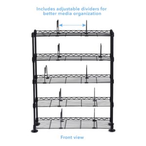 Atlantic Maxsteel 8-Tier Heavy Gauge Steel Wire Storage Shelving, in Black – PN 3020 & Maxsteel 5 Tier Shelving - Heavy Gauge Steel Wire Media Shelving for 275 CDs,152 DVDs, PN3010 in Black