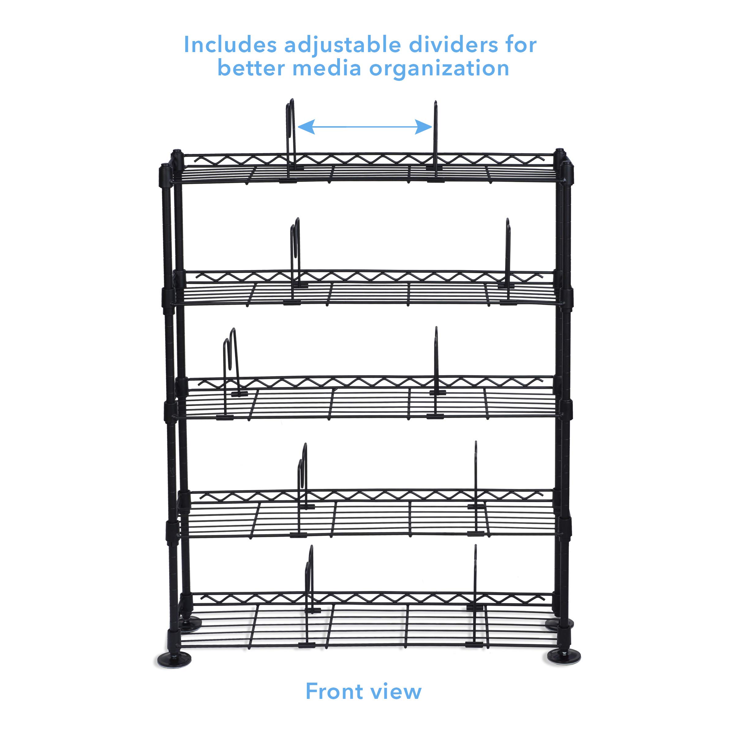 Atlantic Maxsteel 8-Tier Heavy Gauge Steel Wire Storage Shelving, in Black – PN 3020 & Maxsteel 5 Tier Shelving - Heavy Gauge Steel Wire Media Shelving for 275 CDs,152 DVDs, PN3010 in Black