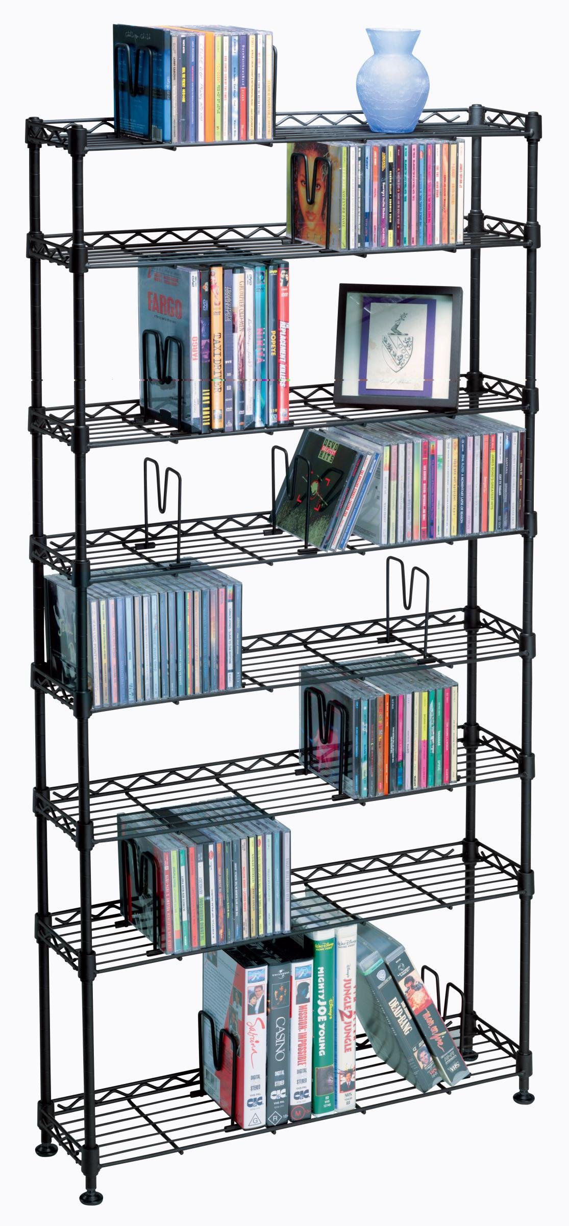 Atlantic Maxsteel 8-Tier Heavy Gauge Steel Wire Storage Shelving, in Black – PN 3020 & Maxsteel 5 Tier Shelving - Heavy Gauge Steel Wire Media Shelving for 275 CDs,152 DVDs, PN3010 in Black