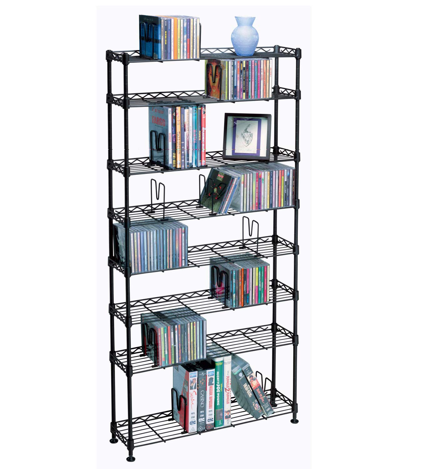 Atlantic Maxsteel 8-Tier Heavy Gauge Steel Wire Storage Shelving, in Black – PN 3020 & Maxsteel 5 Tier Shelving - Heavy Gauge Steel Wire Media Shelving for 275 CDs,152 DVDs, PN3010 in Black