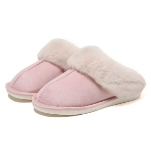 plmokn women's fuzzy slippers men indoor and outdoor anti-skid rubber sole memory foam fluffy cute house bedroom pillow slides, a-pink/42-43