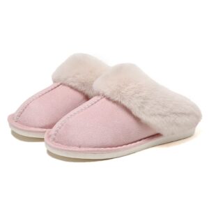 PLMOKN Women's fuzzy slippers men indoor and outdoor anti-skid rubber sole memory foam fluffy cute house bedroom pillow slides, A-pink/42-43